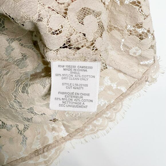 Joie XSmall XS Cream Mushroom Fanny Sheer Lace Top Ruched Sleeves Keyhole Back - Picture 7 of 9